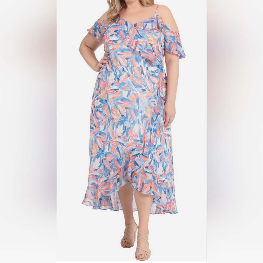 London Times patterned cold shoulder maxi dress plus size 14W